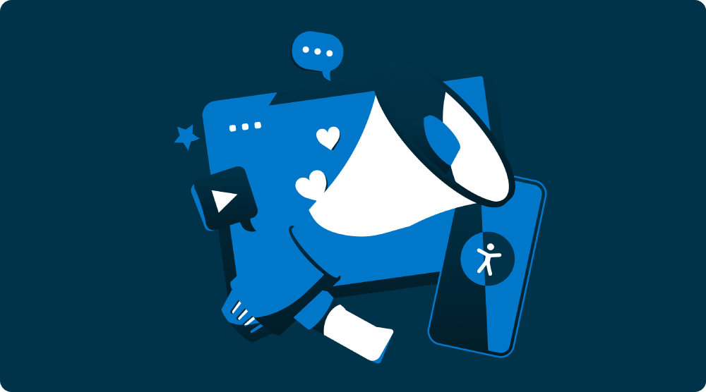 A megaphone, mobile device and like symbols indicating brand reach