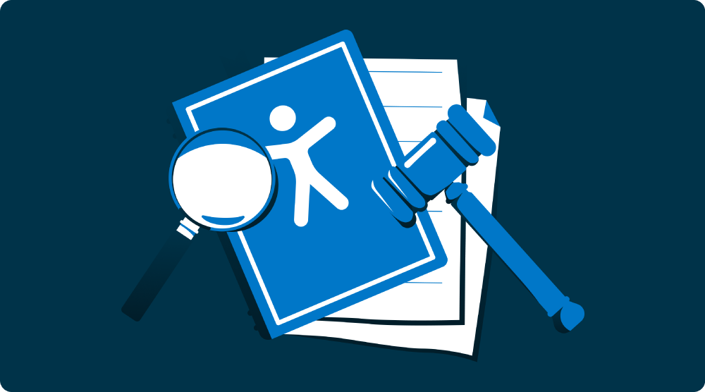 A magnifying class and gavel from a courtroom